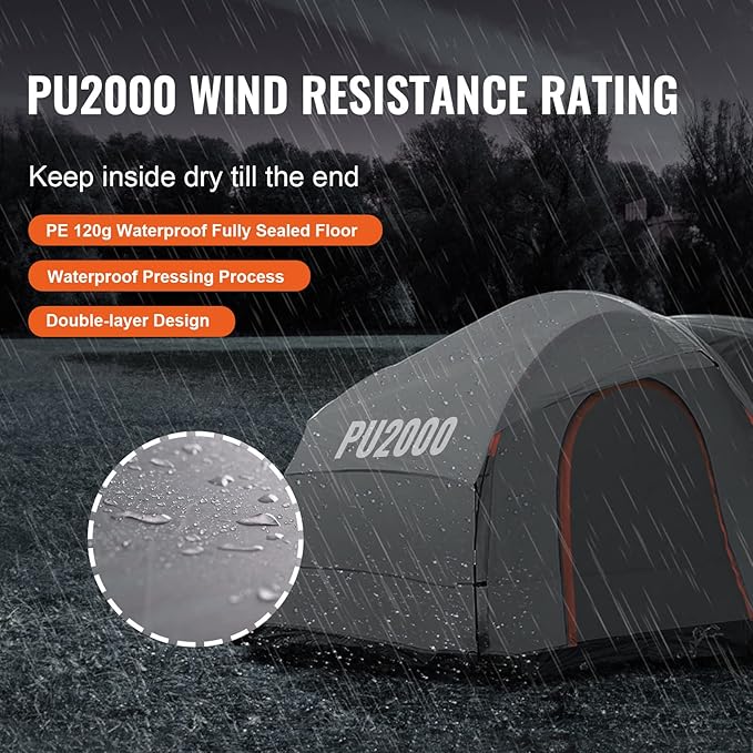 VEVOR SUV and Pickup Truck Camping Tents, Waterproof Double Layer Design with Carry Bag, Accommodates 2-9 Persons for Outdoor Activities