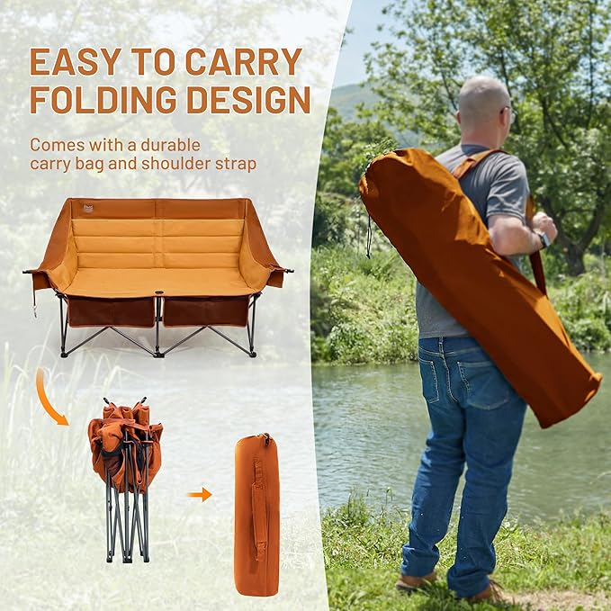 Timber Ridge Double Camping Chair, Heavy Duty Outdoor Folding Camp Couch, Loveseat Camping Chairs Perfect for Campsites, Patio/Lawn, Soccer Games or Other Youth Sports, Supports 600 lbs