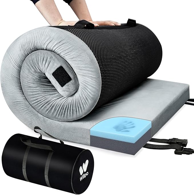 Willpo CertiPUR-US Memory Foam Camping Mattress with Travel Bag and 2 Interchangeable Covers, Lightweight Portable Sleeping Pad for Tents, Guest Beds, Home