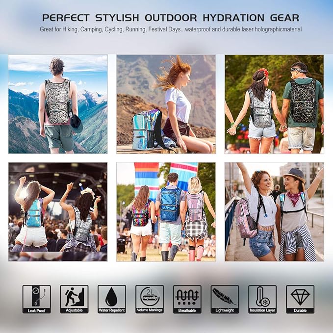 Hydration Backpack Pack, Water Backpack 20L Capacities Included 2L Hydration Bladder, Festival Essential - Rave Hydration Pack Hydropack Hydro for Hiking, Festival Gear
