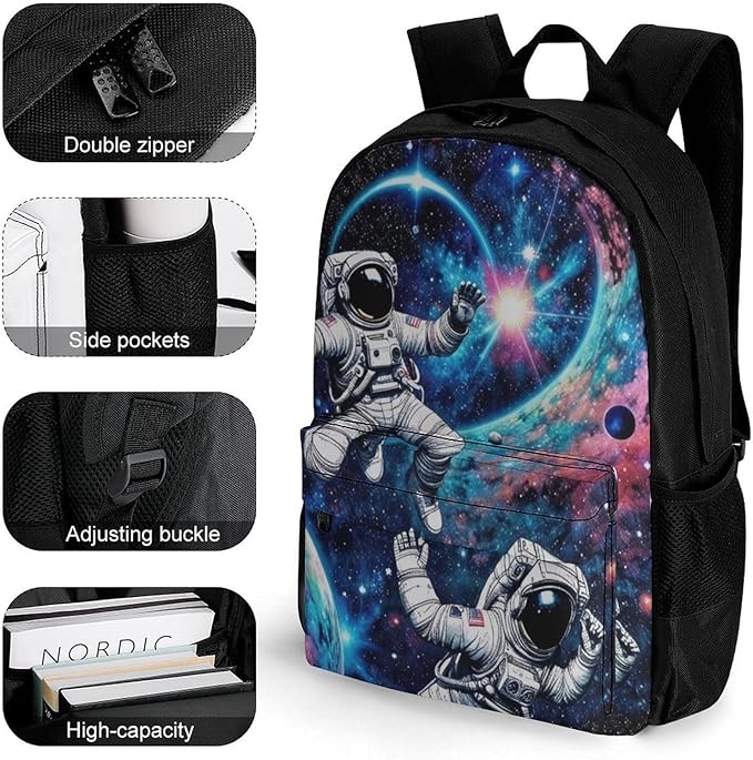 Supdreamc Rucksack Anti-Theft Multipurpose Big Capacity Carry On Bag, Astronaut Space Art Traveling Camping Backpack With Side Pockets