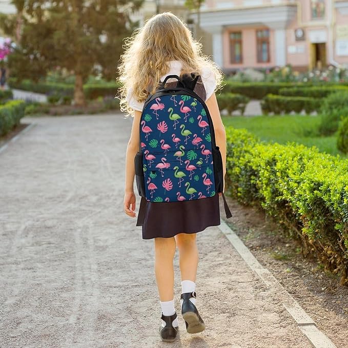 Daypack Backpack Multipurpose Anti-Theft Large Capacity Bookbag, Tropical Teal Pink Flamingo Travel Hiking Camping Rucksack With Adjustable Shoulder Straps