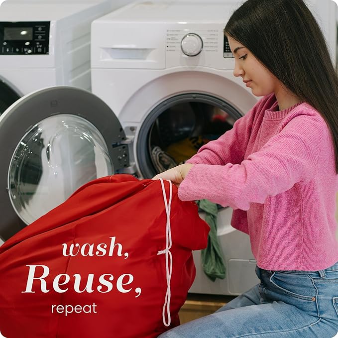 Handy Laundry Bag Shoulder Strap - Drawstring Locking Closure, Durable Nylon Material, Large Capacity, Heavy Duty Stitching - Perfect for Laundromat or College Dorm (Red, 30" x 40")