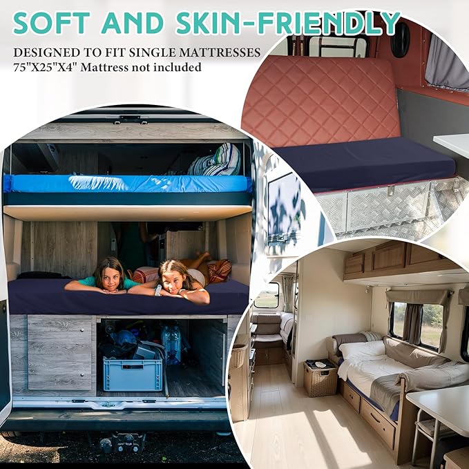 Breling Fitted Sheet (Sheet Only) Compatible with Milliard Trifold Mattress Folding Mattress Fitted Microfiber Bedsheet for Camp Bunk Rvs Bed(Navy Blue,Single,4'')