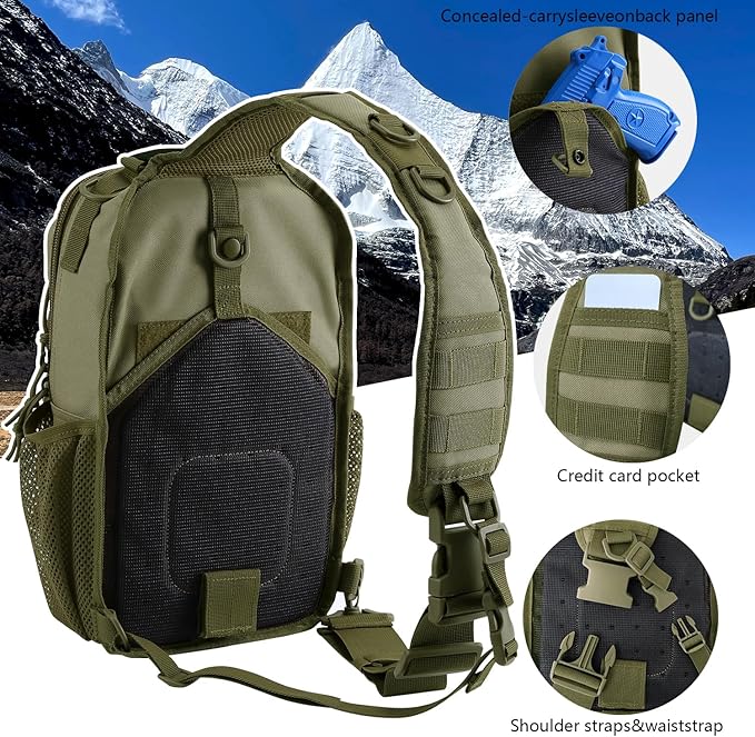 Rover Sling Pack Tactical Shoulder Sling Bag Backpack with Bottle Holder Crossbody Chest Bag, Olive