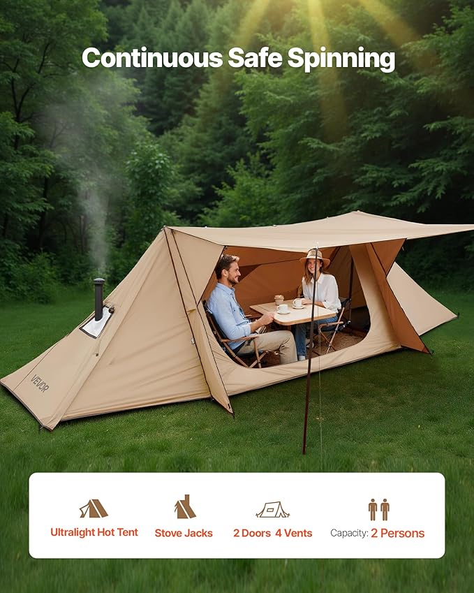 VEVOR Hot Tent, Camping Tipi Hot Tents with Stove Jack, Portable Winter Camping Tents with Snow Skirt, Easy Setup, Waterproof 4 Season Shelter Tents for Fishing Backpacking