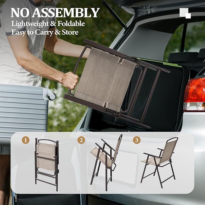 Crestlive Products Patio Folding Chairs Set of 6, Outdoor Folding Chairs with Durable Rust-Resistant Frame and Breathable Textilene Material for Outside, Beige