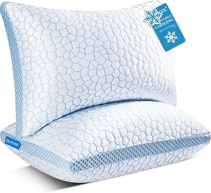 QUTOOL Enhanced Cooling Pillows for Sleeping, Shredded Memory Foam Pillows 2 Pack, Bed Pillows King Size Set of 2, Support Yet Soft Pillow for Side, Back Sleepers
