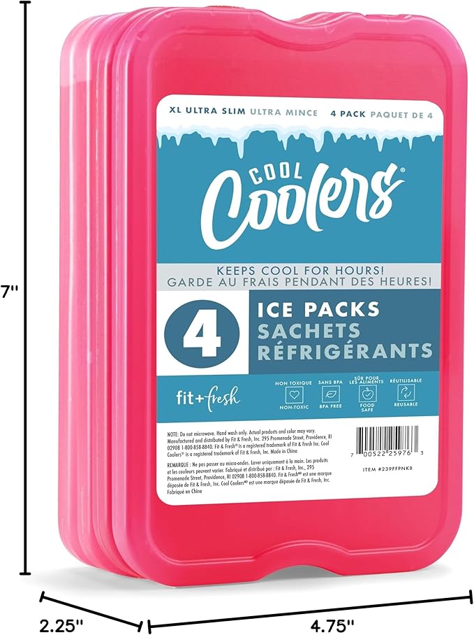 Cool Coolers by Fit + Fresh Slim Compact Reusable XL Ice Pack, Perfect for Lunch Boxes, Coolers, and Beach Bags