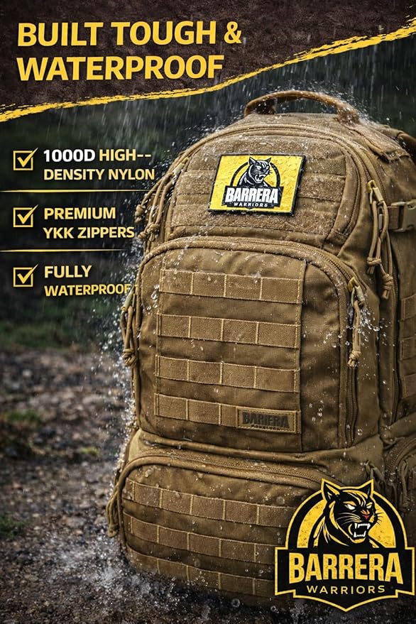 50L Tactical Backpack Military Rucksack - Heavy Duty 1000D Waterproof MOLLE Backpack, Large Capacity 3 Day Assault Bag for Camping, Hiking, Survival, Bug Out Bag (Coyote Brown/ Tan/ Military Tan)