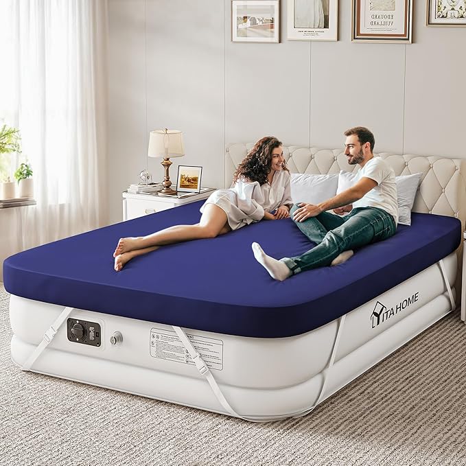 YITAHOME Queen Air Mattress with Sheet, 18 Inch Inflatable Mattress with Built-in High-Speed Pump, Carrying Bag and Patch Tools, Luxurious Elevated Inflatable Bed for Home Travelling and Camping