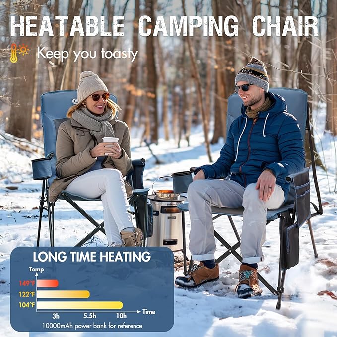 Portal Heated Camping Chairs for Adults Outdoor Sports Oversized Folding Lawn Chair with High Back, Heavy Duty 400 Lbs, Battery Not Included, Blue