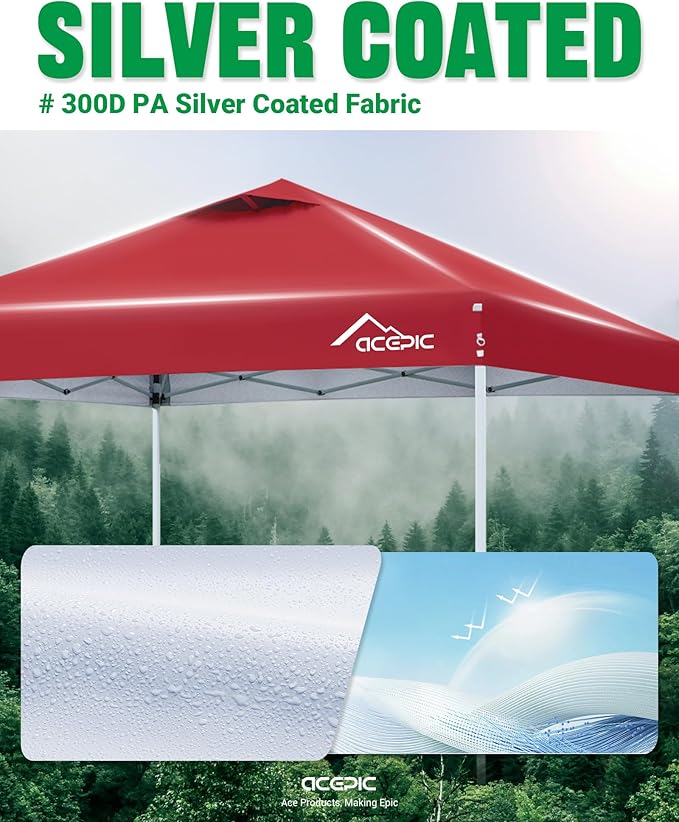 10x10 Pop Up Canopy Tent,300D Silver-Coating Top,Pop Up Canopy Tent Instant Portable Shelter with 1-Button Push and Wheel Carry Bag, 8 Stakes and 4 Canopy Weights (Lava Red, 10x10)