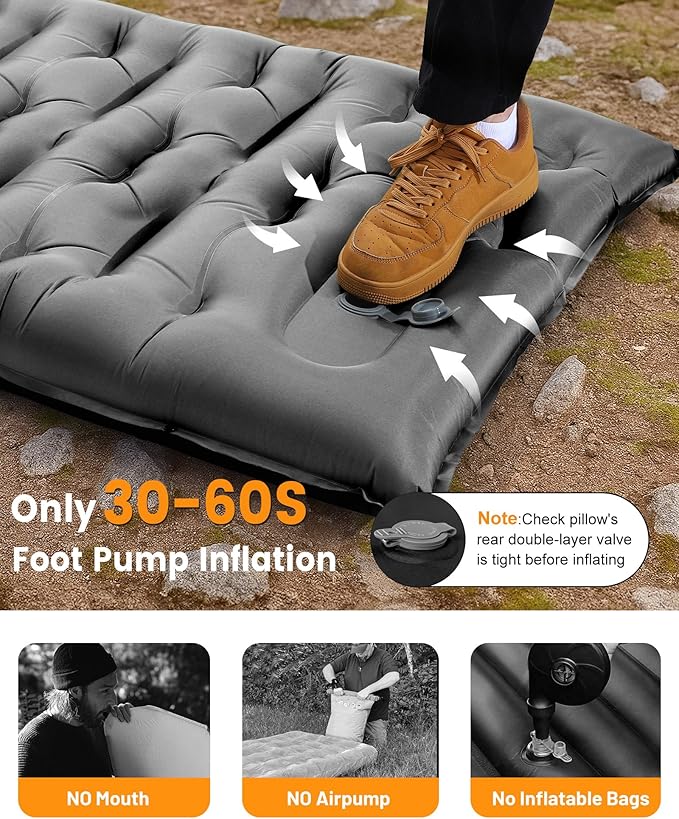 Camping Sleeping Pad,5.9 Inch Thick Camping Mat with Built in Pillow and Foot Pump,Self Inflating Sleeping Pad Ultralight for Camping Backpacking Tent（Green