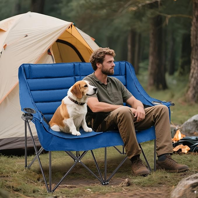 DoCred Double Camping Chair - Oversized Loveseat, 2 Person Camping Chair for Adults Heavy Duty,Two Person Folding Chair with Cup Holder, Supports up to 500 LBS for Outside Picnic Beach Travel