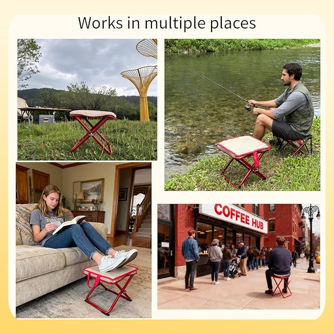 Portable Folding Camping Stool with Alloy Carabiner - 330lbs Capacity Ultralight Pocket Chair, Collapsible Mini Travel Seat for Fishing, Camping, Queuing & Outdoor Events