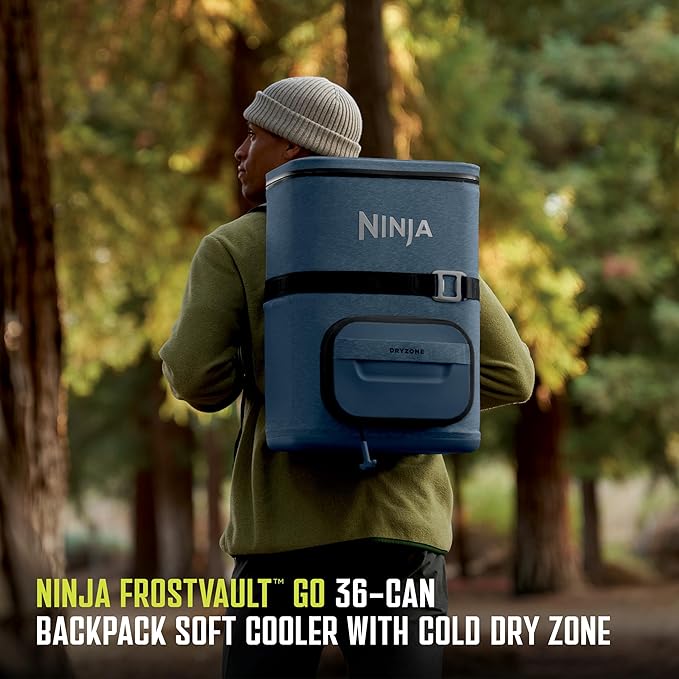 Ninja FrostVault Go Can Soft Cooler, 24/36 Can, Leak Proof, Built-In Cup Holder, 2 Ice Packs & Dry Storage Drawer, Polyester Insulation, Hiking, Camping, Picnic