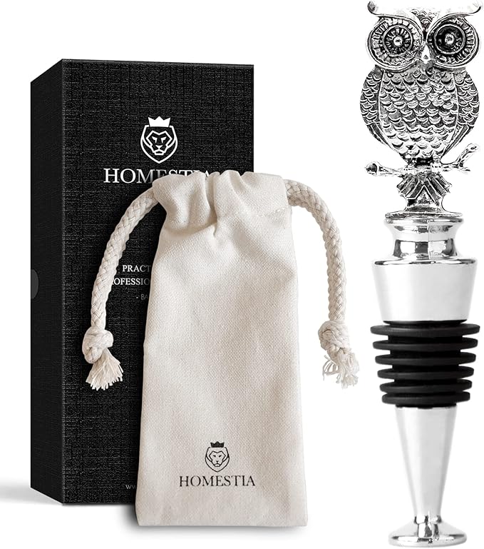 Homestia Wine Stoppers, Bottle Stoppers Wine Saver for Wine Champagne, Reusable Wine Preserver Wine Corks for Beverage, Christmas Gifts Birthday Gifts for Men Women (Owl)