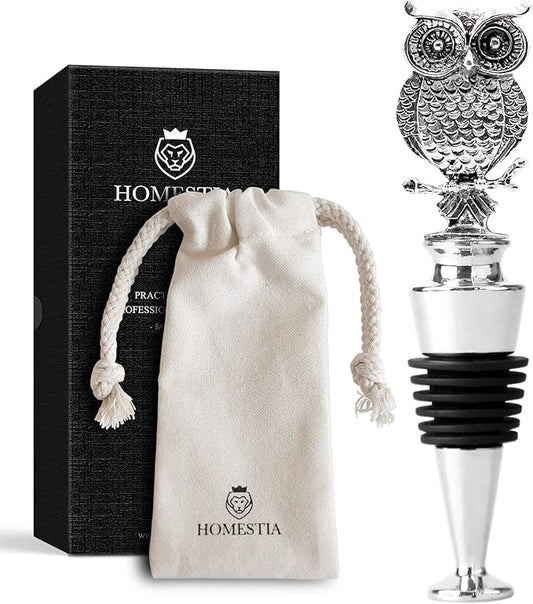 Homestia Wine Stoppers, Bottle Stoppers Wine Saver for Wine Champagne, Reusable Wine Preserver Wine Corks for Beverage, Christmas Gifts Birthday Gifts for Men Women (Owl)