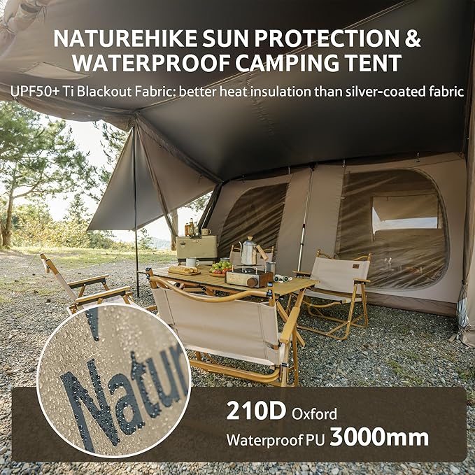Naturehike Village Instant Tent, 4 Person 8 Person Camping Tent with Full Rainfly, Waterproof Large Cabin Tents for Car Camping