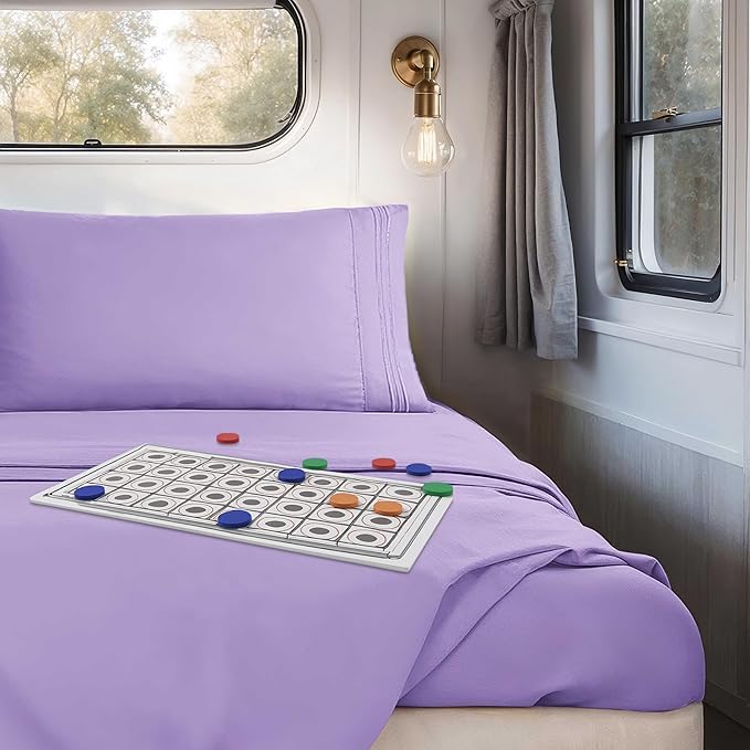 Hearth & Harbor Short Queen Sheets for RV, Lavender RV Queen Sheets, Silky Soft 1800 Microfiber Bed Sheet for Camper, 4 Piece RV Bedding with Pillowcases