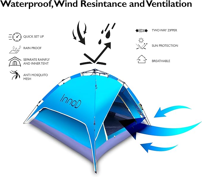 3 Person Tent, Instant Pop up Dome Tent for Camping with Waterproof Rain Fly, Easy Setup Outdoor Camping Tent & Shelters