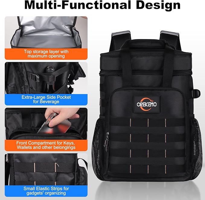 Insulated Cooler Backpack, 35 Can / 25L Large Camping Backpack for Outdoor, Beach, Picnic - Soft Lightweight Leakproof Cooler Backpack for Women and Men (Black, 25L)