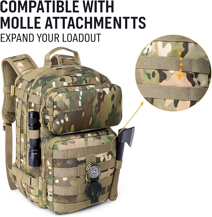 MT Military Rucksack Style Assault Pack Compatible with FILBE System – Tactical MOLLE Backpack for Outdoor Hiking Camping Hunting – Modular 30L Capacity Multi-terrian