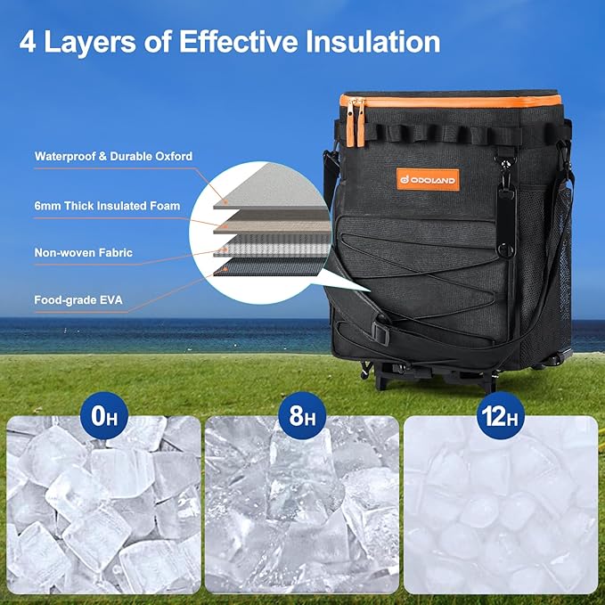 Odoland 48/72 Cans Soft Cooler with Wheels and Handle Collapsible Ice Chest Rolling Coolers on Wheels for Beach Camping Travel and Picnic
