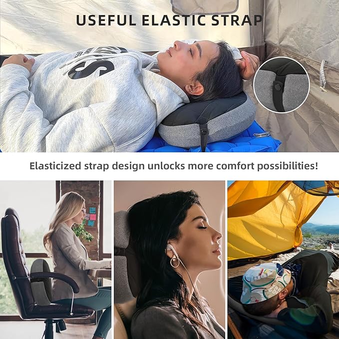 AIRSPIRIT Ultralight Camping Pillow Inflatable with Removable Washable Cover, Compact Travel Pillow for Neck Support, Hiking, Backpacking, Office, Airplane, Car & Beach - Adjustable Firmness (Black)