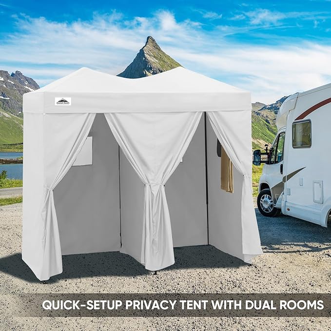 EAGLE PEAK Outdoor Changing Room 8x4, 2 Room Pop Up Portable Changing Room, Sun Shelter, Pop Up Changing Tent for Beach or Pool, Portable Dressing Room for Photoshoots (White)
