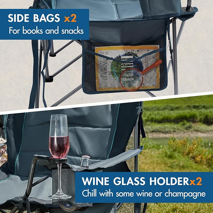 TIMBER RIDGE Oversized Double Camping Chairs Camping Couch, 2 Person Camping Loveseat Double Folding Camp Chair with Wine Glass Holder, Portable Chair for Outdoor, Lawn Chairs, Indoor, Supports 600LBS