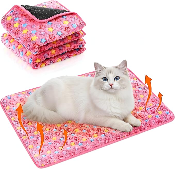 2 Pack Self Warming Cat Bed Self Heating Dog Pad Cat Warming Pad Thermal Pet Mat Washable Reflect Body Heat Removable Cover for Indoor Kittens Puppies Feral Pet(Little Star,20 x 28 Inch)