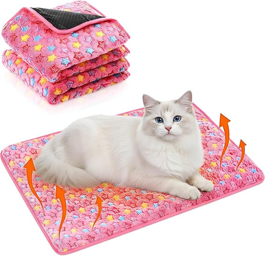 2 Pack Self Warming Cat Bed Self Heating Dog Pad Cat Warming Pad Thermal Pet Mat Washable Reflect Body Heat Removable Cover for Indoor Kittens Puppies Feral Pet(Little Star,20 x 28 Inch)