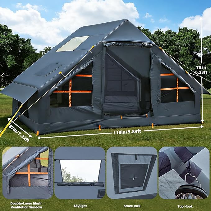 Inflatable Tents for Camping,Easy Blow Up Tent with Hand Pump,4 Seasons Waterproof Air Inflatable Camping Tent House for Family Weekend Camping