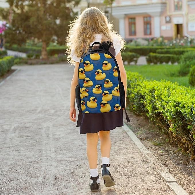 Men Women Polyester Funny Sunglasses Rubber Duck Painting Daypack Bookbag Big Capacity Shoulder Bag With Padded Straps for Climbing Travel Walking Cycling
