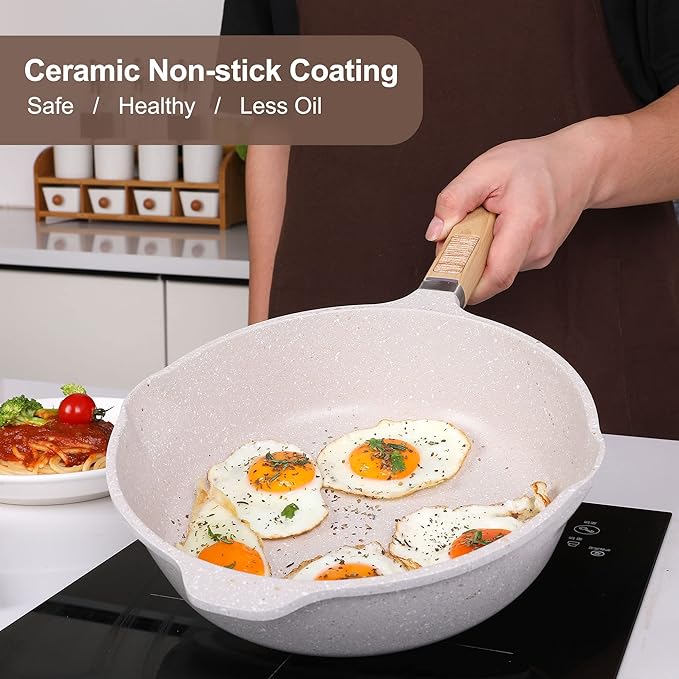 Pots and Pans Set Nonstick - Kitchen Cookware + Bakeware Set Granite Kitchenware Set, Induction Cookware Sets with Frying Pan Stockpot Saucepan Basket Cookie Sheet and Baking Pans for Gift