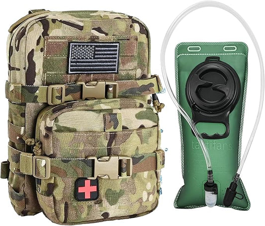 Tactical Mini Molle Hydration Pack,Molle Hydration Carrier with IFAK Pouch&US Flag&Med Patch,Hydropack for 2L Water Bladder