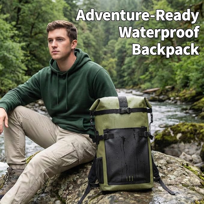 Waterproof Dry Bag,Heavy Duty Hiking Backpack Roll-Top Closure Bag for Kayaking, Hiking, Camping, Boating- Men/Women ﻿