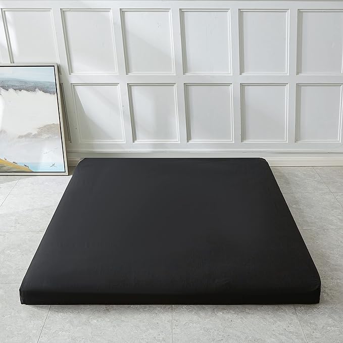Japanese Foldable & Portable Roll up Camping Mattress, Futon Mattress, Black Twin