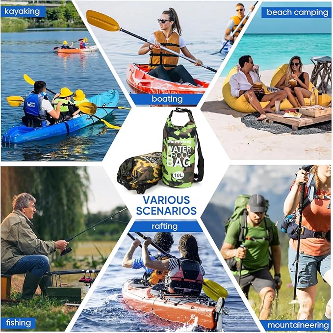 Waterproof Dry Bag 5L/10L/15L/20L/30L Roll Top Dry Storage Backpack with Phone Case, Collapsible Water Bottle, Sunglasses, Ear Band for Kayaking Boating Swimming Fishing Camping, Blue 5L
