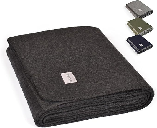 Military Style Wool Blanket – Cushioned, Breathable, Durable, Warm & Washable – Double-Stitched Border – Great for Camping, Outdoor, First Aid, Travel, Car – Fire-Resistant – 64"x90" 4.5 lb (Charcoal)