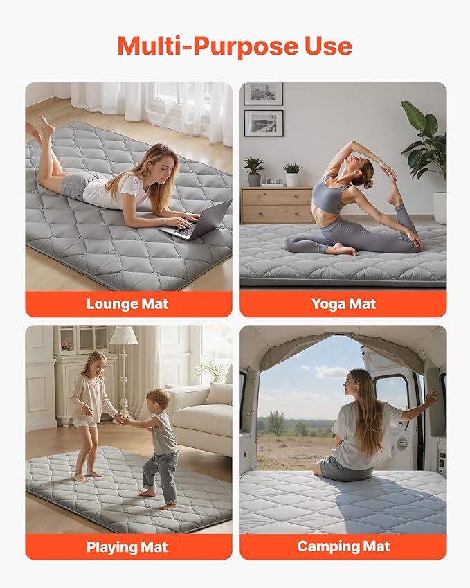VEVOR 9-Layer Japanese Futon Mattress, 3.5" Thick Full Tatami Mat, Foldable Roll Up Mattress for Sleeping with Storage Bag, Portable Floor Mattress for Camping Dormitory Yoga, Gray