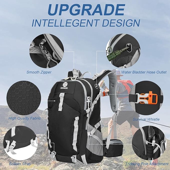 Hiking Backpack, 40L Lightweight Camping Backpack with Rain Cover, Water Resistant Large Hiking Bag Outdoor Travel Daypack for Men Women, Black