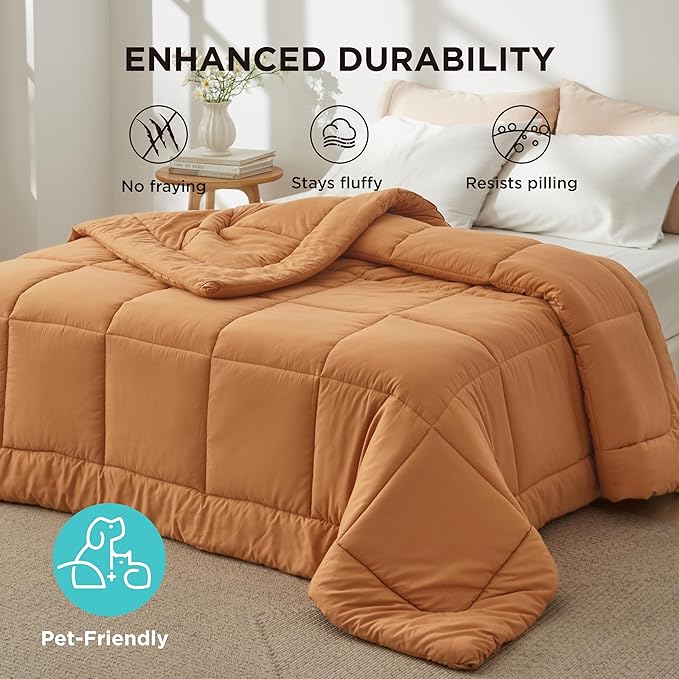 Bedsure Comforter Duvet Insert - Quilted Comforters Twin Size, All Season Duvet, GentleSoft Down Alternative Bedding, with 8 Tabs, Gifts for Women/Men, Burnt Orange, Twin 88 x 68 Inches