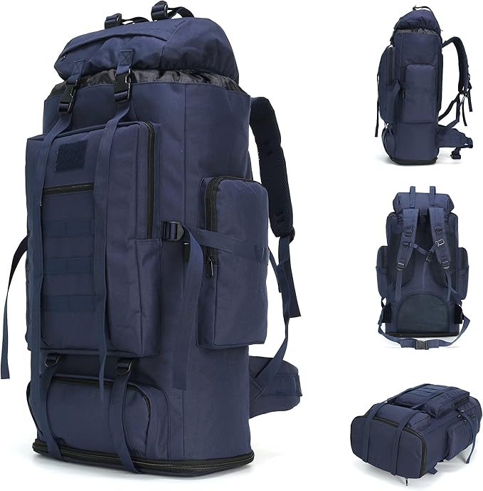 100L Hiking Camping Backpack MOLLE Rucksack Waterproof Daypack (Blue)