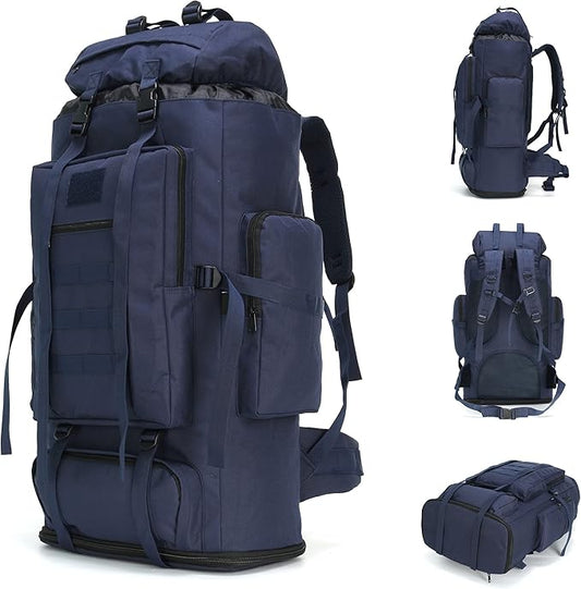 100L Hiking Camping Backpack MOLLE Rucksack Waterproof Daypack (Blue)