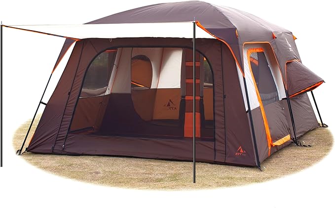 KTT Extra Large Tent 6-10-12-14 Person(Style-B),Family Cabin Tents,2 Rooms,3 Doors and 3 Windows with Mesh,Straight Wall,Waterproof,Double Layer,Big Tent for Outdoor,Picnic,Camping,Family Gathering