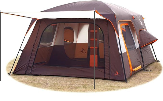 KTT Extra Large Tent 6-10-12-14 Person(Style-B),Family Cabin Tents,2 Rooms,3 Doors and 3 Windows with Mesh,Straight Wall,Waterproof,Double Layer,Big Tent for Outdoor,Picnic,Camping,Family Gathering