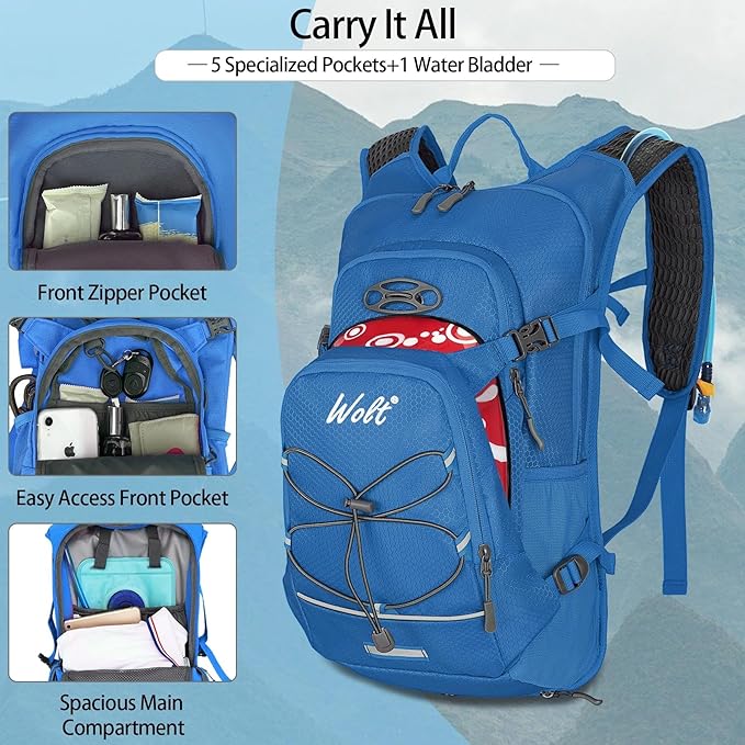 WOLT Hydration Backpack 18L Hiking Water Backpack with 2L Water Bladder for Men Women, Hydration Pack for Running Cycling Biking and Climbing